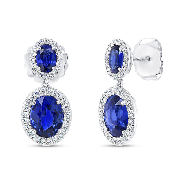 Uneek Precious Collection Halo Blue Sapphire Drop Earrings