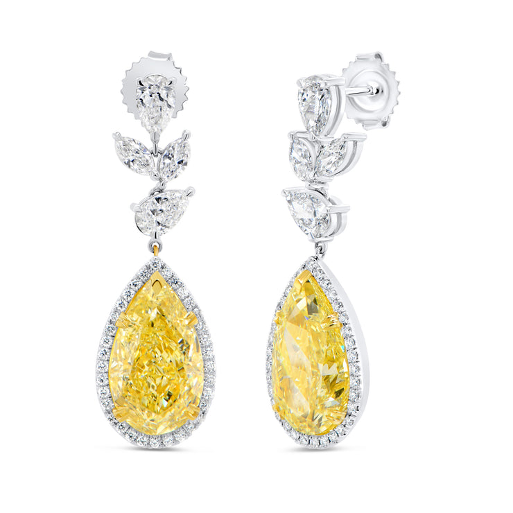 Uneek Natureal Collection Pear Fancy Light Yellow Diamond Dangle Earrings