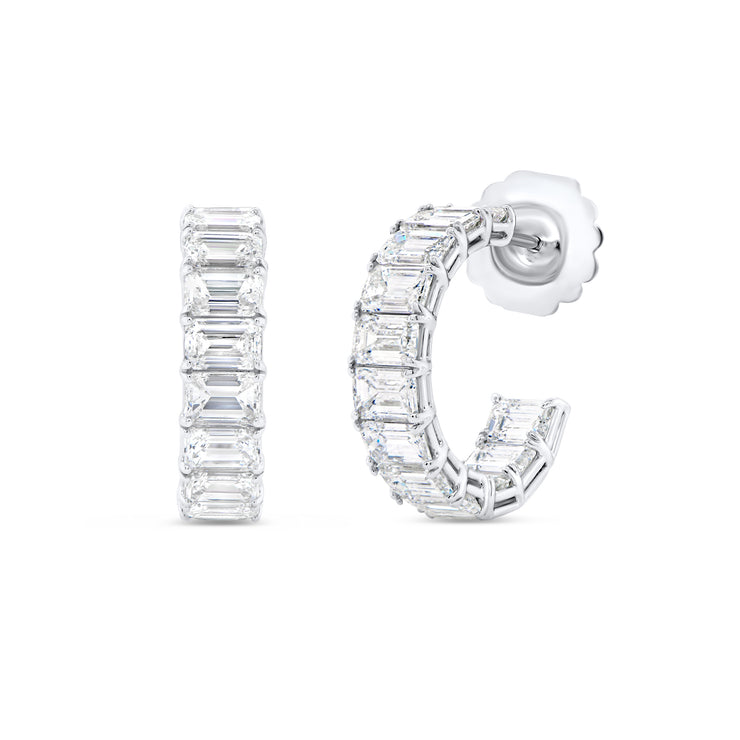 Uneek Signature Collection 1-Row Emerald Diamond Huggie Earrings