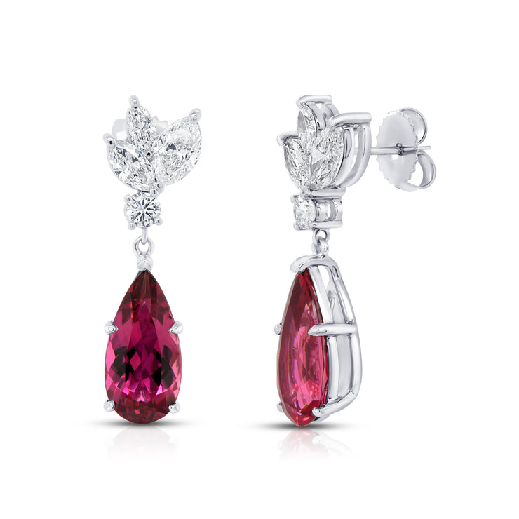 Uneek Precious Collection Pear Shaped Rubellite Drop Earrings