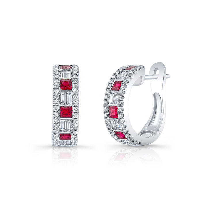 Uneek Precious Collection Princess Ruby Huggie Earrings