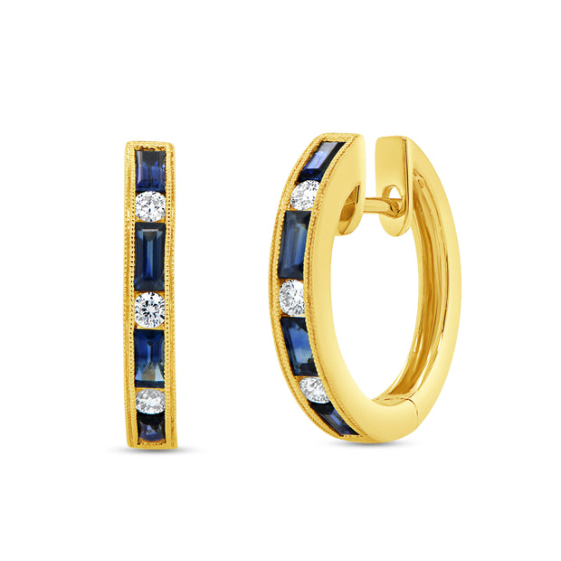 Uneek Precious Collection 1-Row Princess Blue Sapphire Huggie Earrings