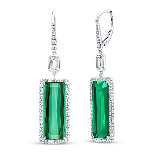 Uneek Precious Collection Halo Emerald Green Tourmaline Dangle Earrings