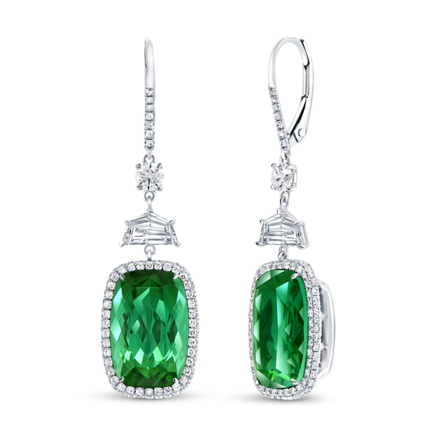Uneek Precious Collection Halo Emerald Green Tourmaline Dangle Earrings