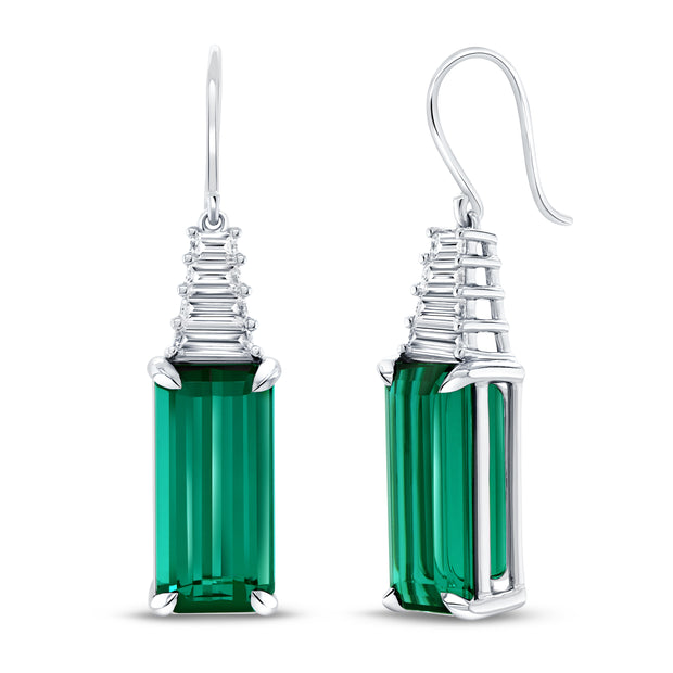 Uneek Precious Collection Emerald Cut Green Tourmaline Dangle Earrings
