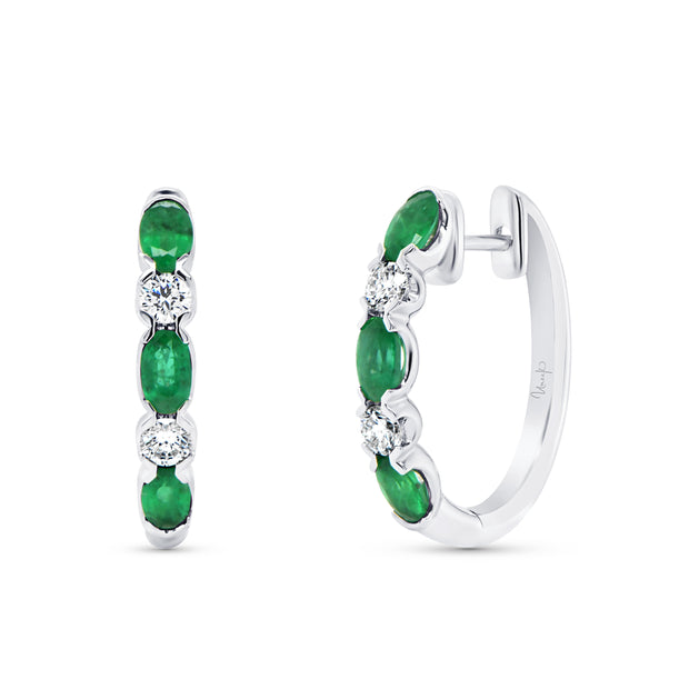 Uneek Precious Collection 1-Row Oval Emerald Huggie Earrings