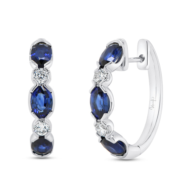 Uneek Precious Collection 1-Row Oval Blue Sapphire Huggie Earrings