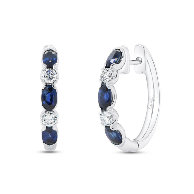 Uneek Precious Collection 1-Row Oval Blue Sapphire Huggie Earrings