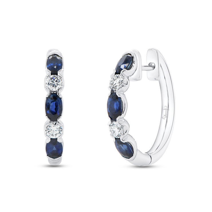 Uneek Precious Collection 1-Row Oval Blue Sapphire Huggie Earrings