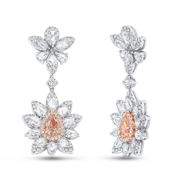 Uneek Natureal Collection Pear Shaped Pink Diamond Dangle Earrings