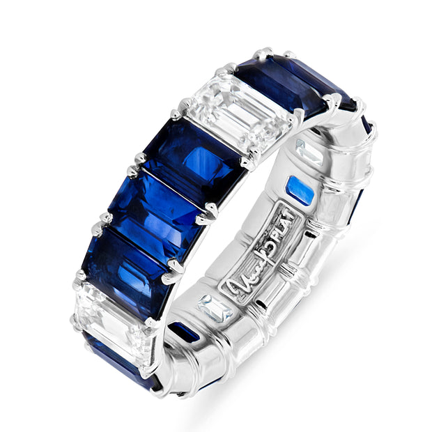 Uneek Eternity Collection 1-Row Emerald Cut Blue Sapphire Anniversary Ring