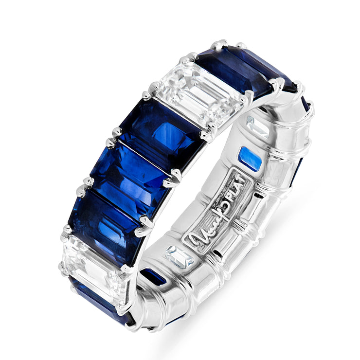 Uneek Precious Collection 1-Row Emerald Blue Sapphire Eternity Ring