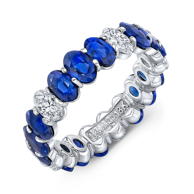Uneek Eternity Collection 1-Row Oval Shaped Blue Sapphire Anniversary Ring