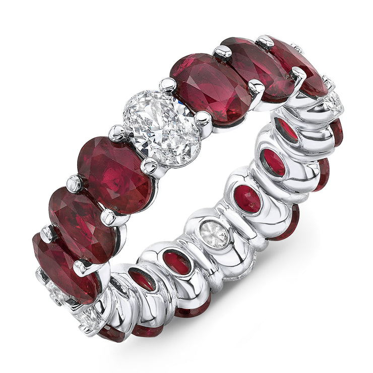 Uneek Eternity Collection 1-Row Oval Shaped Ruby Anniversary Ring