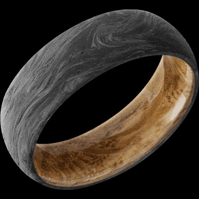 7 mm wide Domed Forged Carbon Fiber band featuring a Whiskey Barrel sleeve.