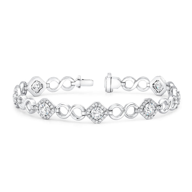 Uneek Round Diamond Bracelet with Infinity-Style High Polish Links