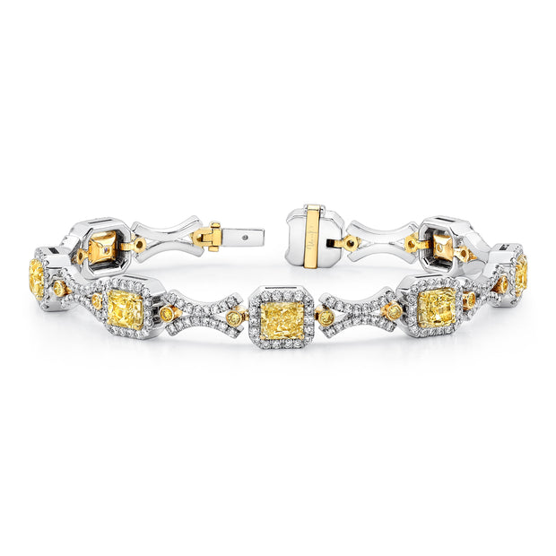 Uneek Contemporary Fancy Yellow Diamond Two-Tone Bracelet with Geometric Motif