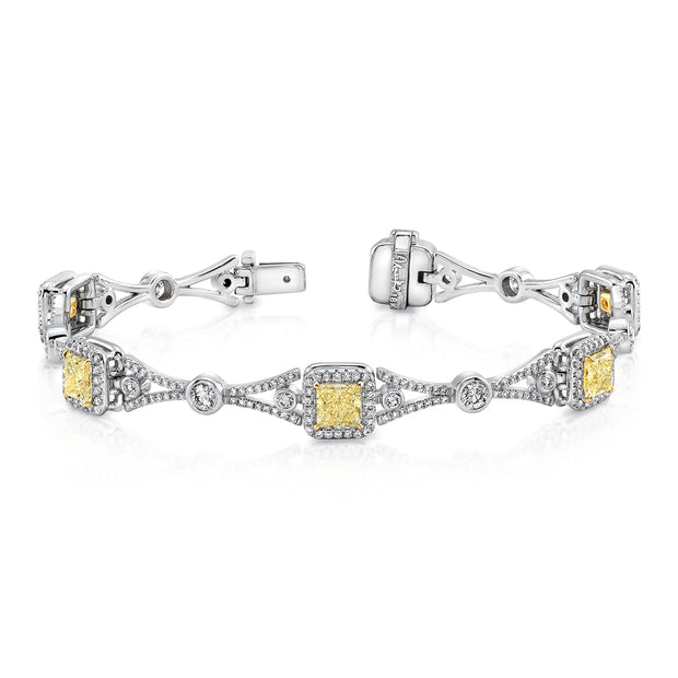 Uneek Contemporary Princess-Cut Yellow Diamond Bracelet with Geometric-Motif Links