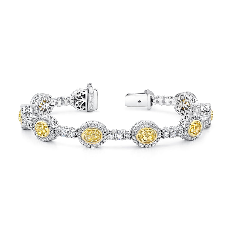 Uneek Oval Yellow Diamond Bracelet with Shared-Prong Round Diamond Bar Links