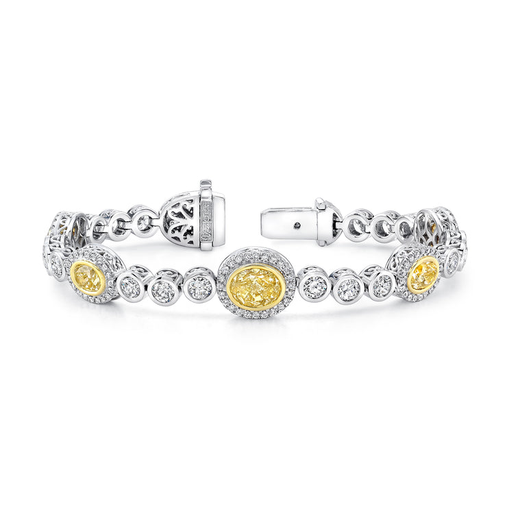Uneek Mixed-Size Oval Yellow Diamond Bracelet with Round Colorless Diamond Bezels