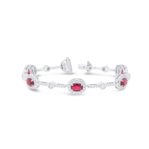 Uneek Precious Collection 1-Row Oval Ruby Link Bracelet