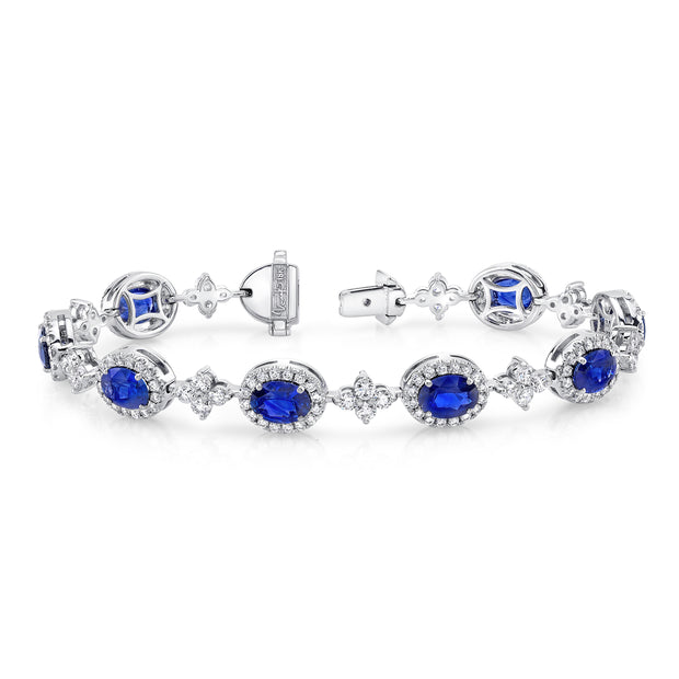 Uneek Oval Sapphire Bracelet with Floret-Shaped Diamond Cluster Links