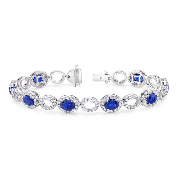 Uneek Precious Collection Halo Oval Shaped Blue Sapphire Bracelet