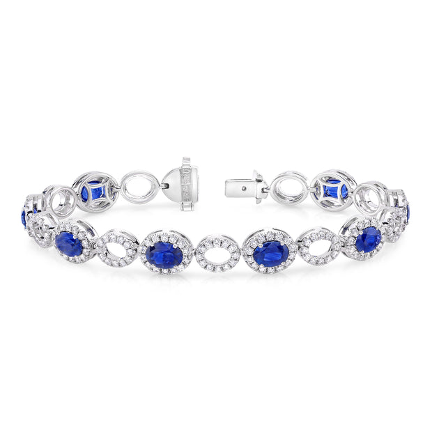 Uneek Precious Collection Halo Oval Blue Sapphire Link Bracelet