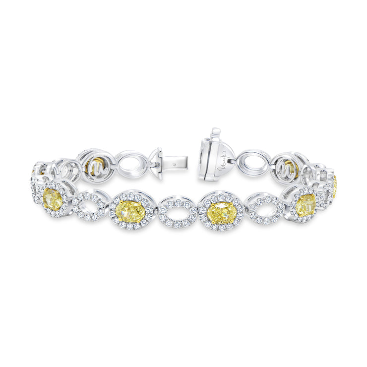 Uneek Natureal Collection Halo Oval Shaped Fancy Yellow Diamond Bracelet