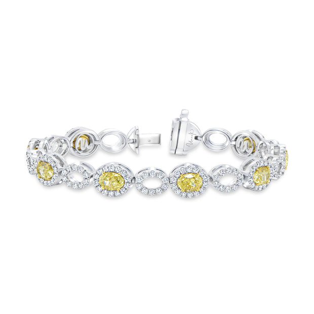 Uneek Natureal Collection Halo Oval Fancy Yellow Diamond Link Bracelet