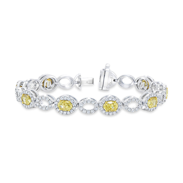 Uneek Natureal Collection Halo Oval Shaped Fancy Yellow Diamond Bracelet