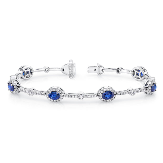 Uneek Precious Collection Halo Oval Blue Sapphire Link Bracelet