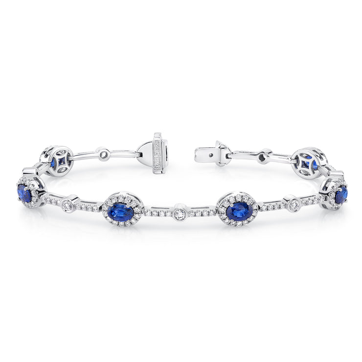 Uneek Precious Collection Halo Oval Blue Sapphire Link Bracelet