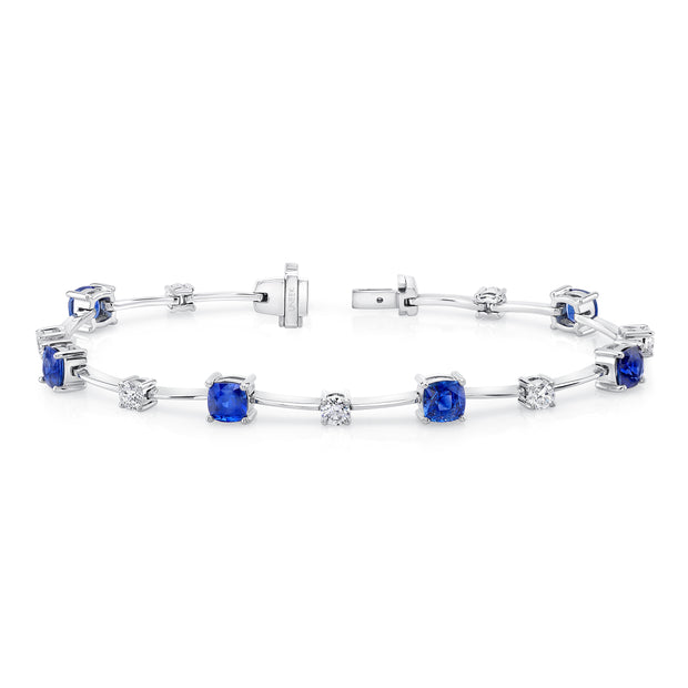 Uneek Cushion-Cut Sapphire Bracelet with Round Diamond Accents