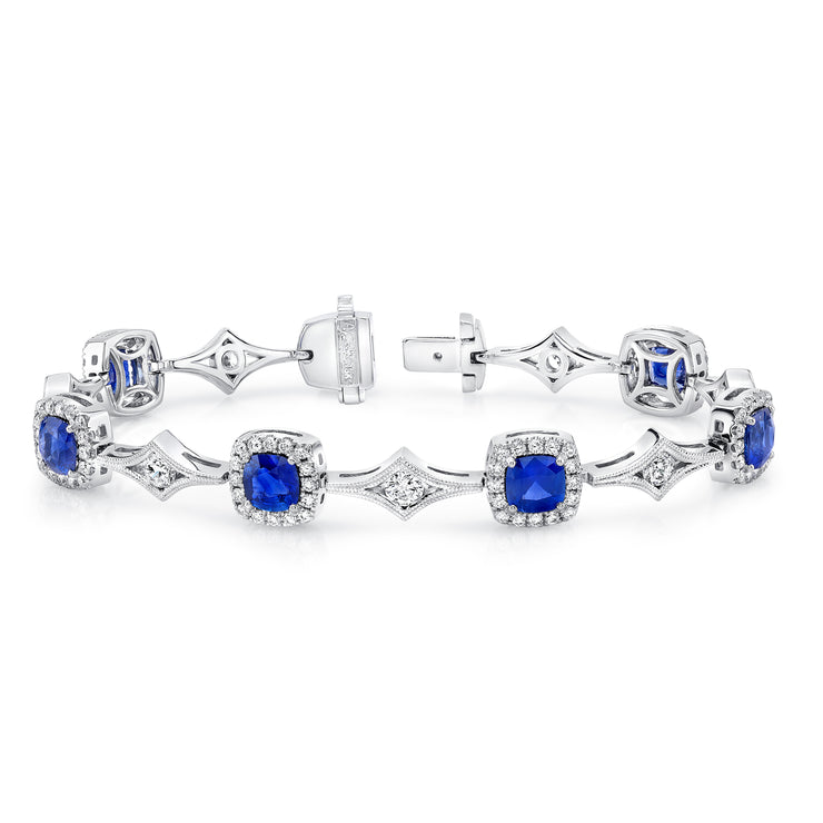 Uneek Precious Collection Halo Cushion Blue Sapphire Link Bracelet
