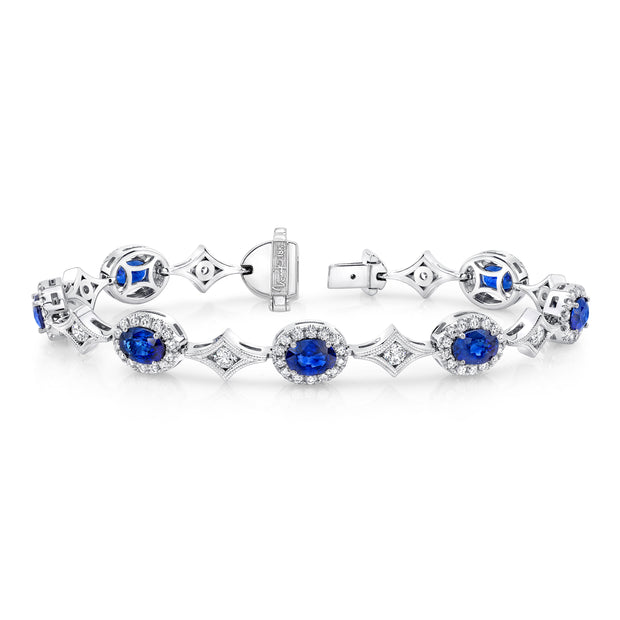 Uneek Precious Collection Halo Oval Blue Sapphire Link Bracelet