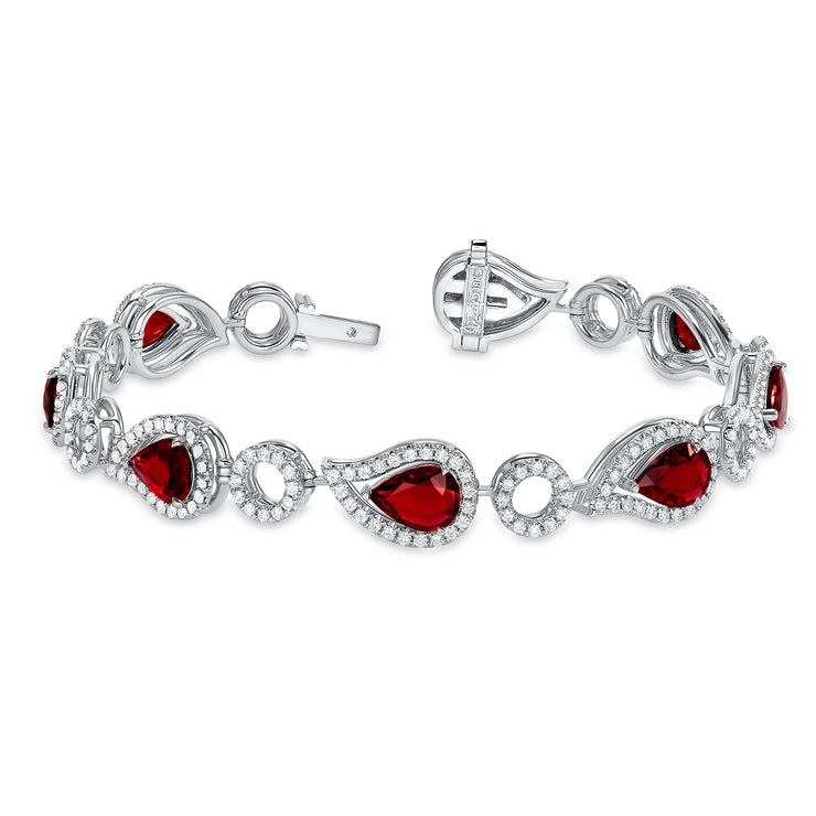 Uneek Precious Collection Halo Pear Ruby Link Bracelet