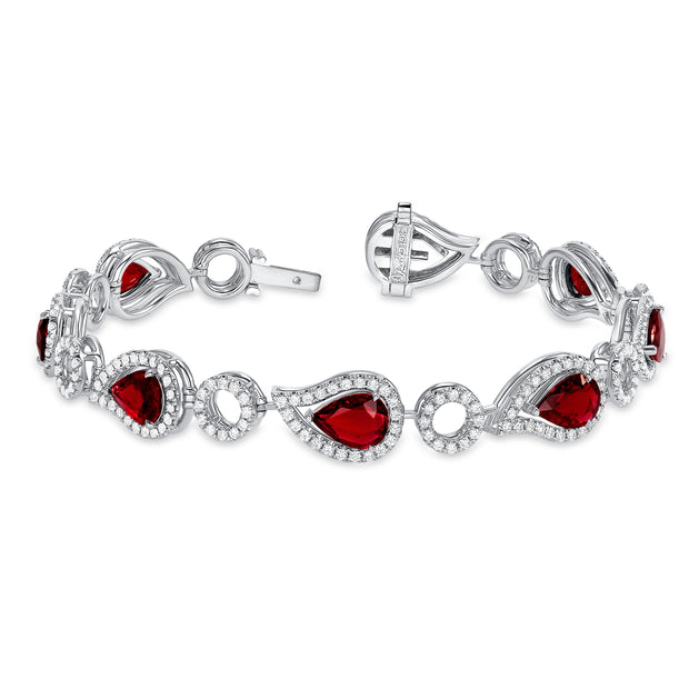 Uneek Precious Collection Halo Pear Shaped Ruby Bracelet