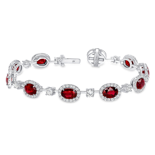 Uneek Precious Collection Halo Oval Shaped Ruby Bracelet