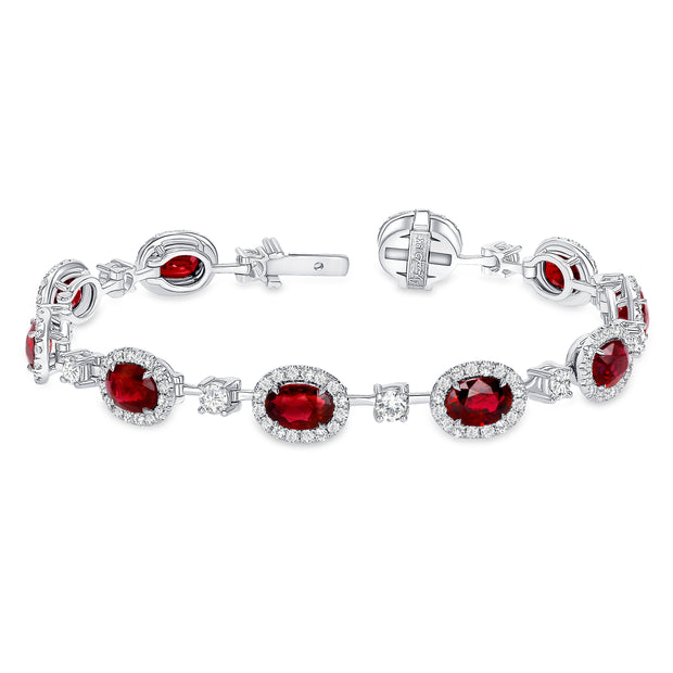 Uneek Precious Collection Halo Oval Ruby Link Bracelet