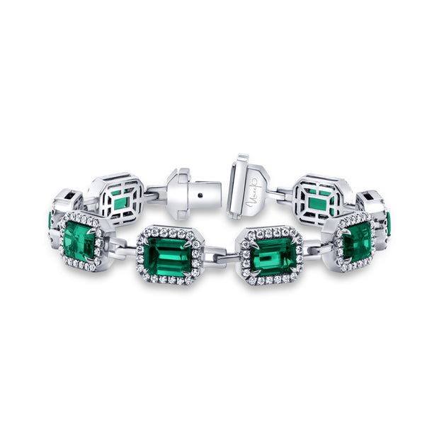 Uneek Precious Collection Halo Emerald Green Tourmaline Link Bracelet