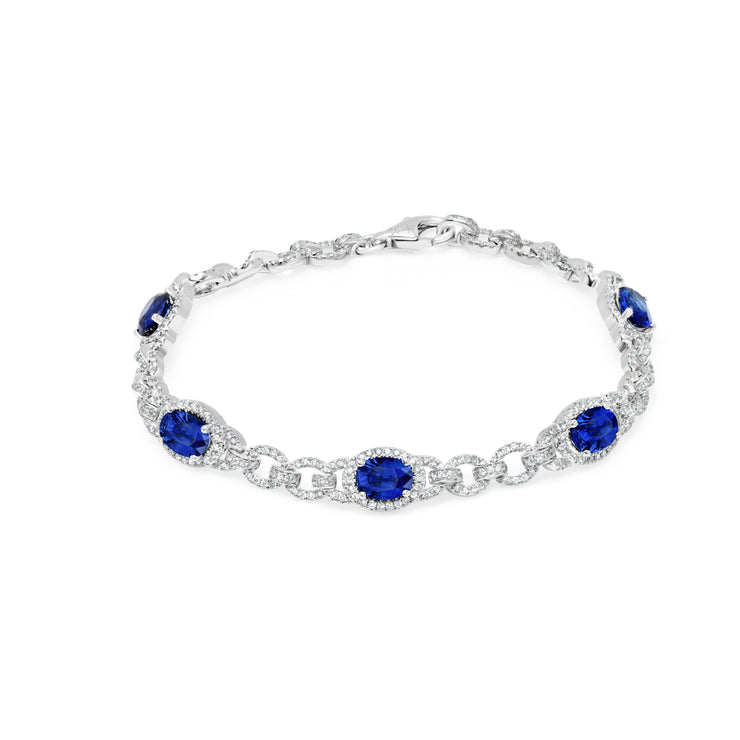Uneek Precious Collection Halo Oval Blue Sapphire Link Bracelet