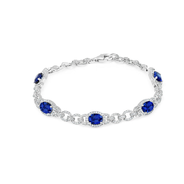 Uneek Precious Collection Halo Oval Blue Sapphire Link Bracelet