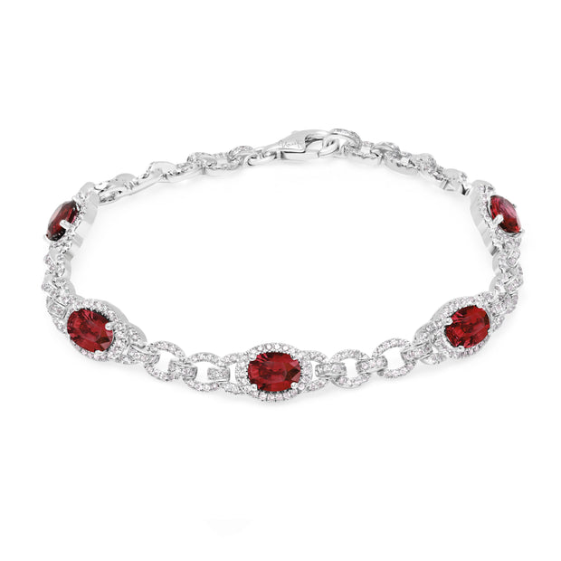 Uneek Precious Collection Halo Oval Shaped Ruby Bracelet