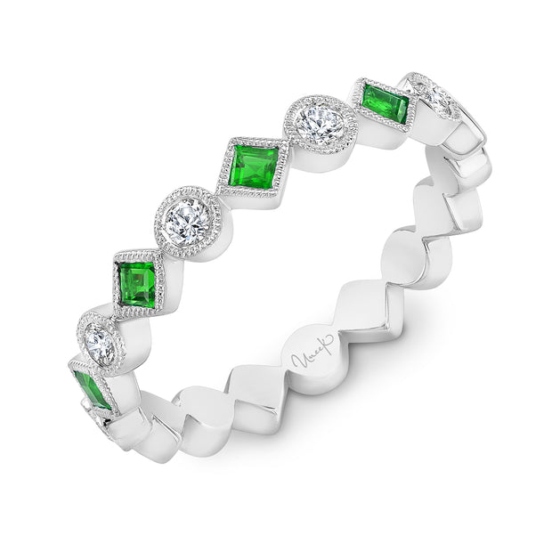 Uneek Precious Collection 1-Row Princess Cut Emerald Fashion Ring