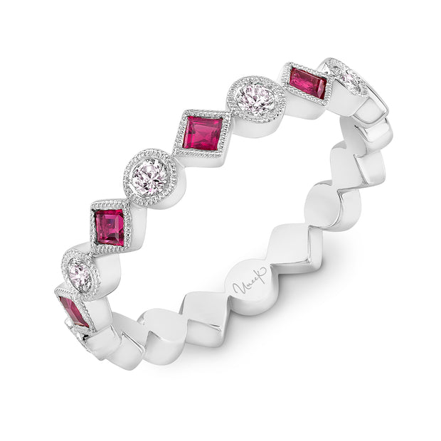Uneek Precious Collection 1-Row Round Ruby Stackable Ring