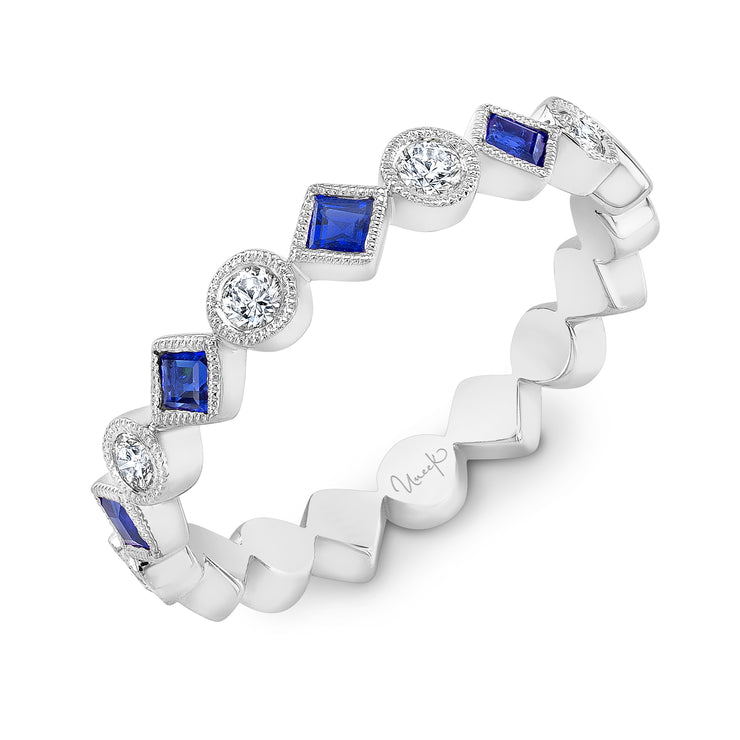 Uneek Precious Collection 1-Row Round Blue Sapphire Stackable Ring