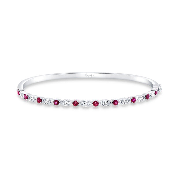 Uneek Precious Collection 1-Row Round Ruby Clasp Bangle