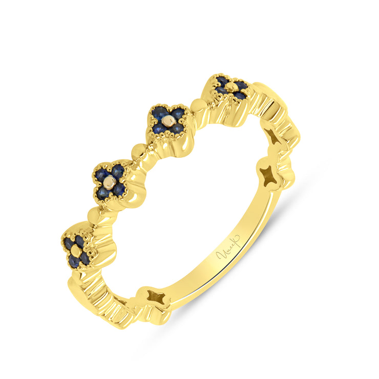 Uneek Precious Collection Floral Round Blue Sapphire Stackable Ring
