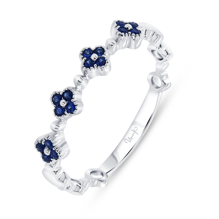 Uneek Precious Collection Floral Round Blue Sapphire Stackable Ring